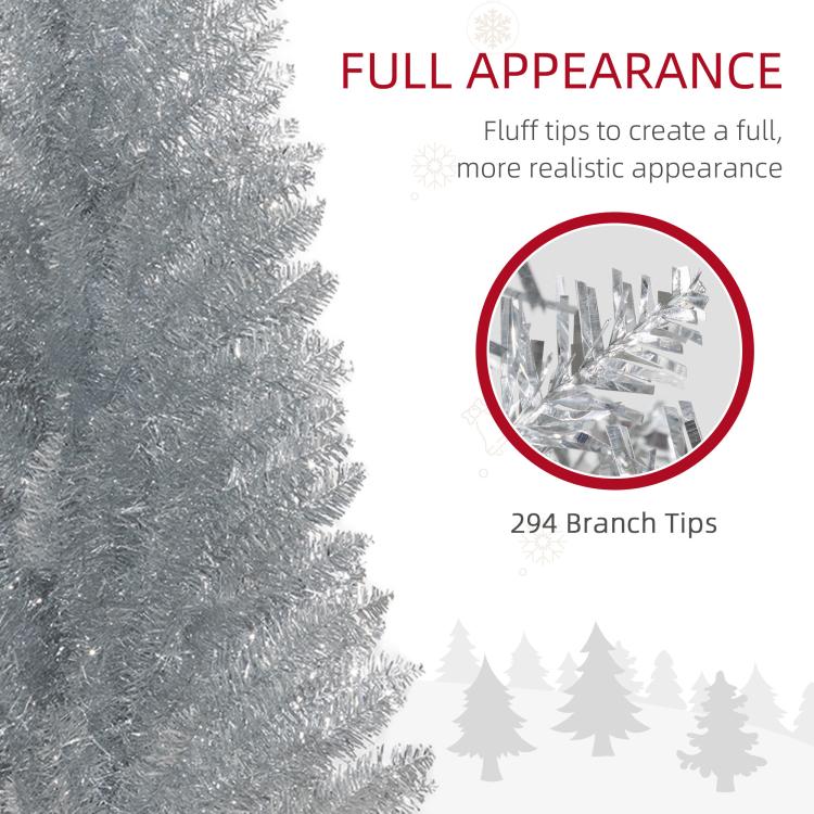 Silver artificial Christmas tree with 294 branch tips for fuller appearance