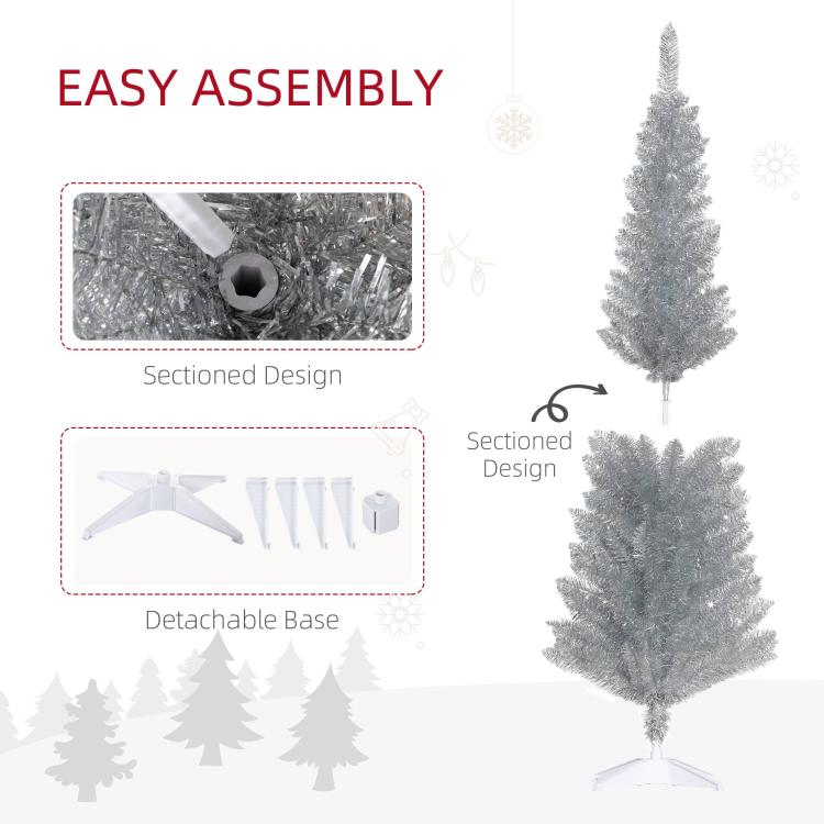 Unlit pencil artificial Christmas tree with attachable base and sectioned design