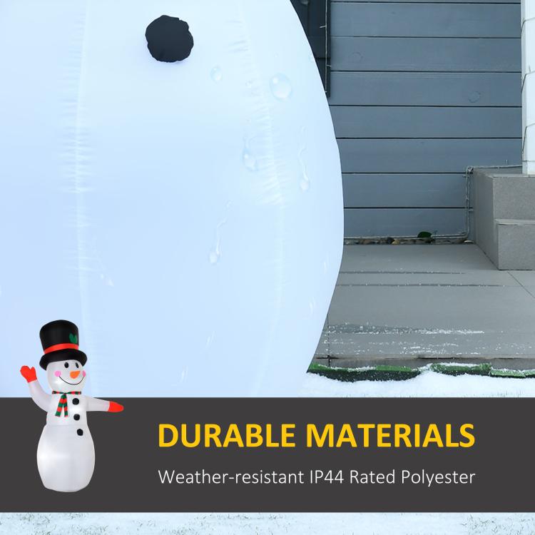 Large inflatable snowman in white, shown from side with black top hat and red scarf