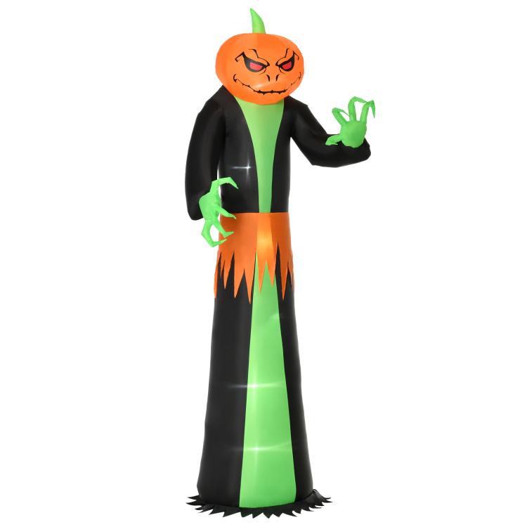 Halloween pumpkin-head ghost inflatable with green glowing LED face and arms