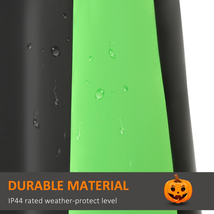 Water-resistant inflatable fabric panel in bright green with black side edge and water droplets