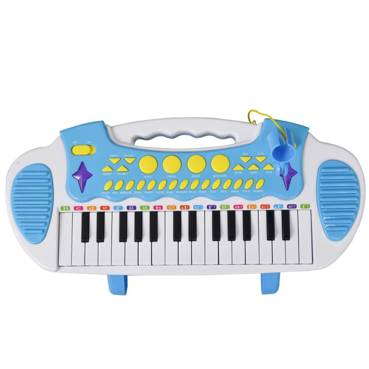 Blue 31-key kids toy keyboard piano with colorful lights and decorative buttons
