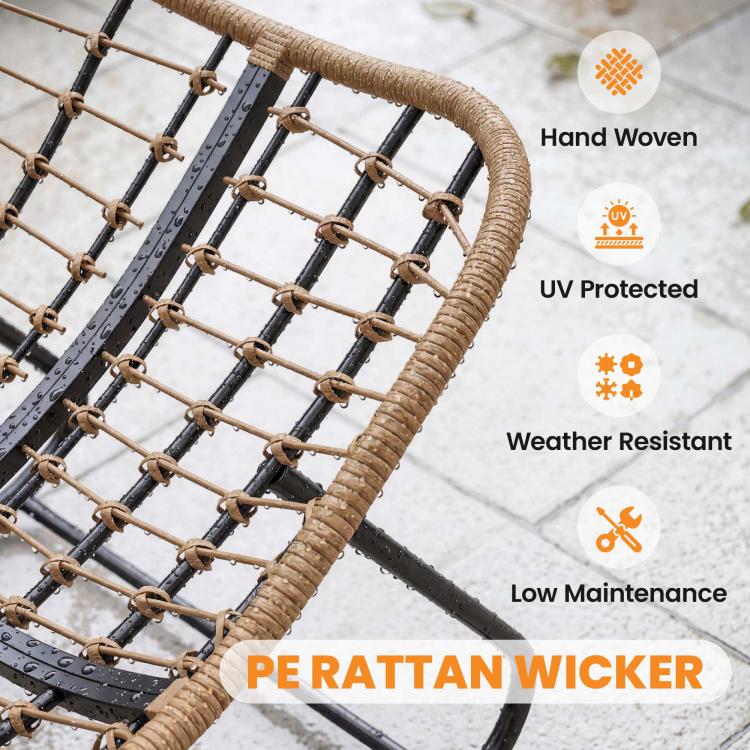 Close-up of woven rattan wicker edge on cream rocking chair base