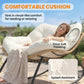 Cream padded papasan rocking chair with thick cushion and woven base on outdoor patio