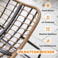 Close-up of woven rattan base on a rocking chair with dark metal support