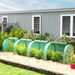 Green tunnel greenhouse beside a garden bed with translucent PE cover