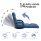 Blue adjustable floor recliner chair with footrest, 14-position reclining