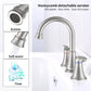 Brushed nickel bathroom faucet with aerator tip and curved spout