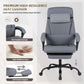 Grey padded office chair backrest with stitched headrest and cushioned footrest support
