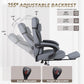 Grey reclining office chair with adjustable back, cushioned seat, and extended footrest