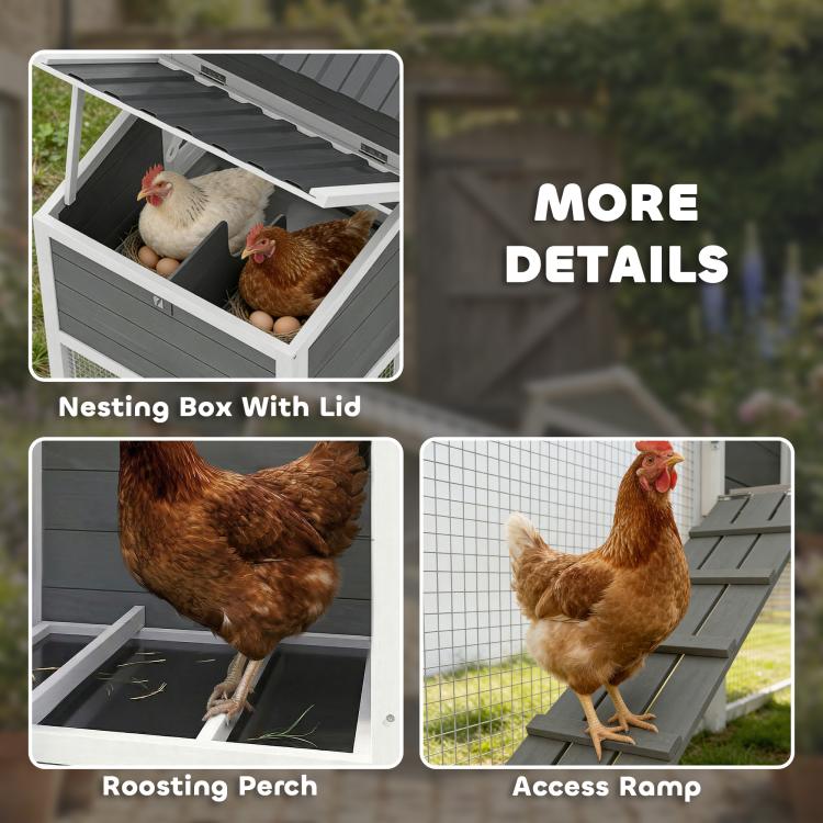 Chicken coop nesting box with lid, roosting perch, and access ramp