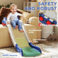 Blue-and-white toddler slide showing safety and anti-slip bottom area