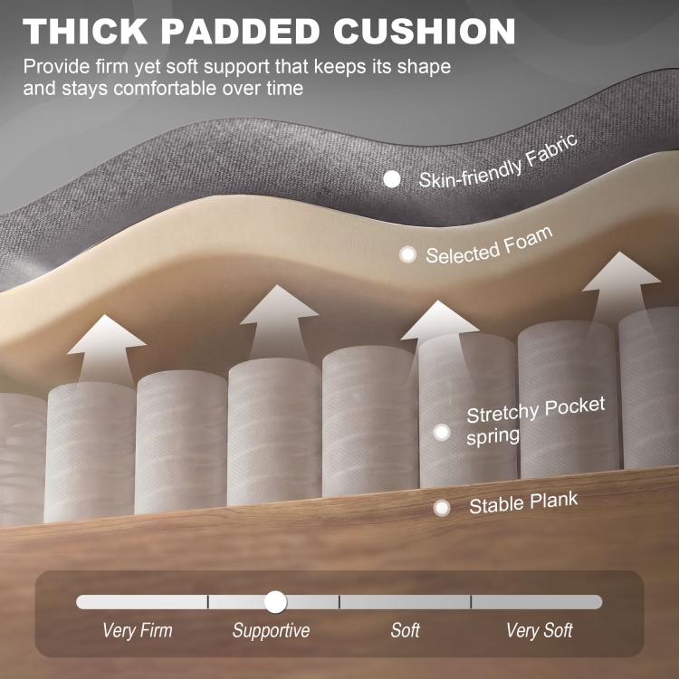 Upholstered chair cushion with stacked padding and supportive inner spring layers.