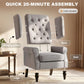 Wingback chair assembly diagram showing back, seat, and legs attachment.