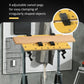 Workbench stand with yellow top and four black swivel pegs with clamp blocks
