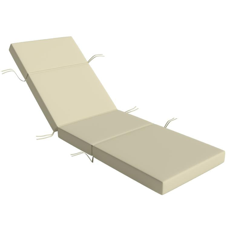 Cream outdoor chaise lounge cushion with headrest and securing ties