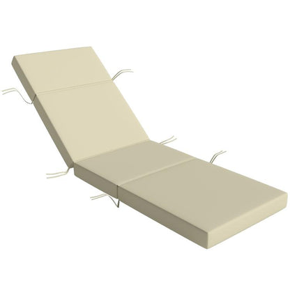 Cream outdoor chaise lounge cushion with headrest and securing ties