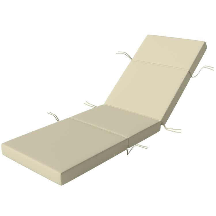 Cream chaise lounge cushion set with attached ties on two connected pads