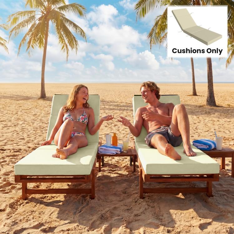 Cream lounge chair cushion set, 4-inch thick with corner ties, for outdoor patio lounging