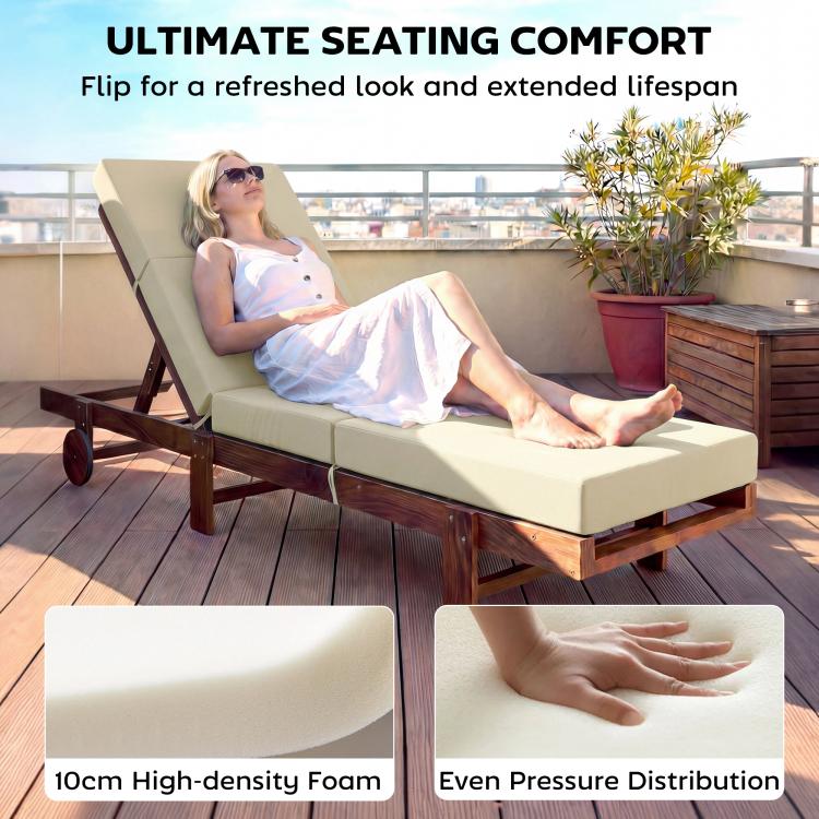 Cream outdoor chaise lounge cushion with thick seat and backrest pad