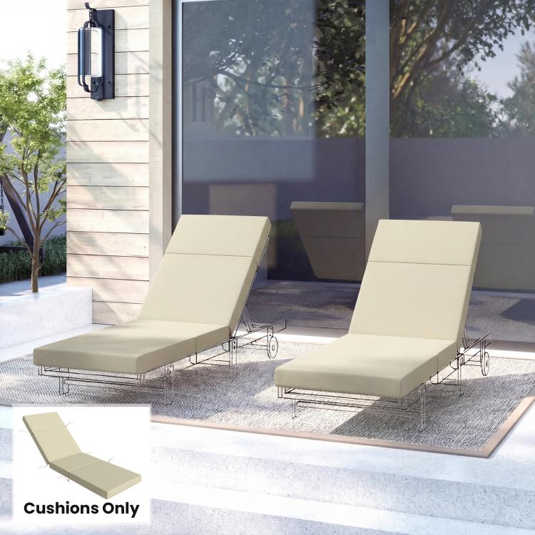 Cream chaise lounge cushion set with ties, two-piece seat and back pads