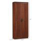 Brown freestanding pantry cabinet, 63 in tall, with 2 doors and metal handles