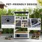 Outdoor wooden cat house with removable panels, dark asphalt eave, and heating pad wiring