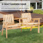 Natural wood patio bench with umbrella canopy and slatted seats