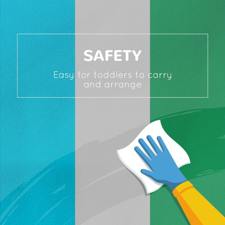Safety-focused foam blocks with cushioned padded surface and textured blue panel