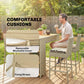 Beige cushioned outdoor bar stool seat with soft padding and fitted fabric cover