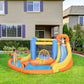 Inflatable kids water bounce castle with yellow slide, blue pillars, orange base, and pool