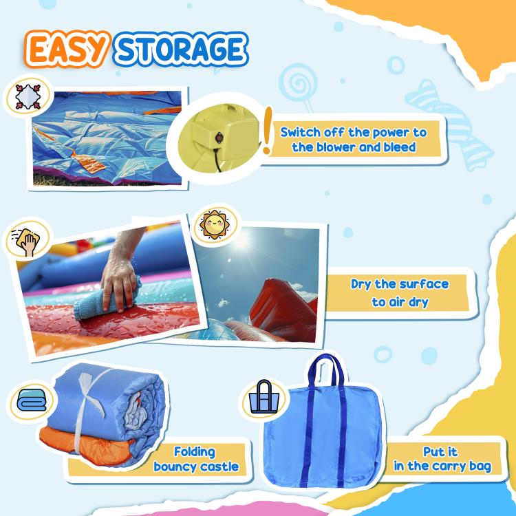 Inflatable bounce castle storage instructions graphic for folding and air-drying