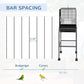 Black metal bird cage showing narrow bar spacing for small birds