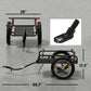 Bike cargo trailer dimensions view with black frame, red wheel caps, and hitch bar