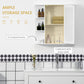 White mirrored medicine cabinet with inner compartments and shelves for bathroom items