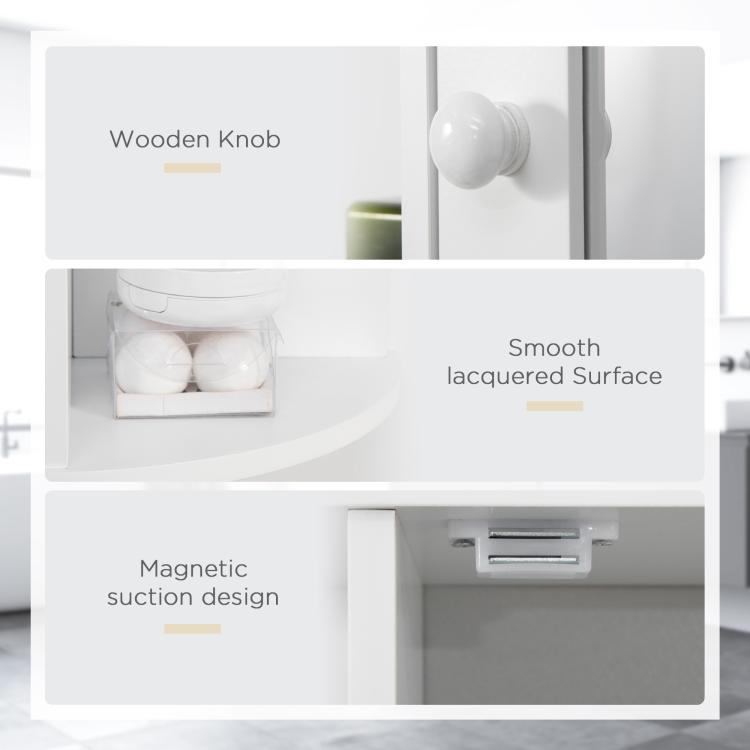 White medicine cabinet with mirrored door and magnetic closure mechanism