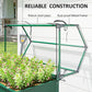 Green greenhouse raised garden bed with rust-resistant metal frame and clear panels