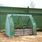 Green framed mini greenhouse raised garden bed with dark gray slatted planter panels