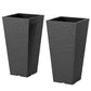 Pair of black square-taper plastic flower pots, open top and base