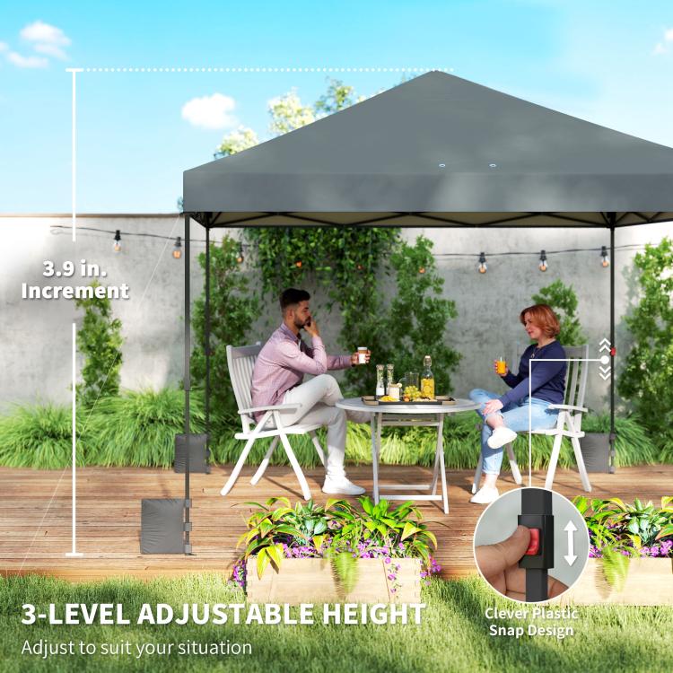 Dark gray canopy tent with adjustable-height legs for stable outdoor shelter