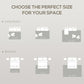 Cream and brown floral rug size chart graphic with rug silhouette