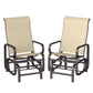 Pair of khaki mesh rocking glider chairs with dark frames and curved armrests
