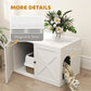 White cat litter box enclosure with magnetic door and round cat hole