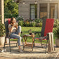 Set of 2 folding high-back patio chairs with armrests, red and gray fabric