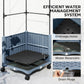 Corner view of wheeled self-watering planter with drainage holes and water reservoir trays