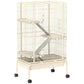 Beige 4-level wire small animal cage with ramps and rolling base, front view