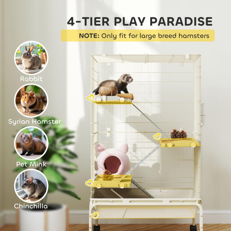 Beige 4-tier play cage with ramps, platforms, and wire enclosure for large hamsters