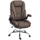 Dark brown office chair with diamond quilted back, flip-up arms, chrome base
