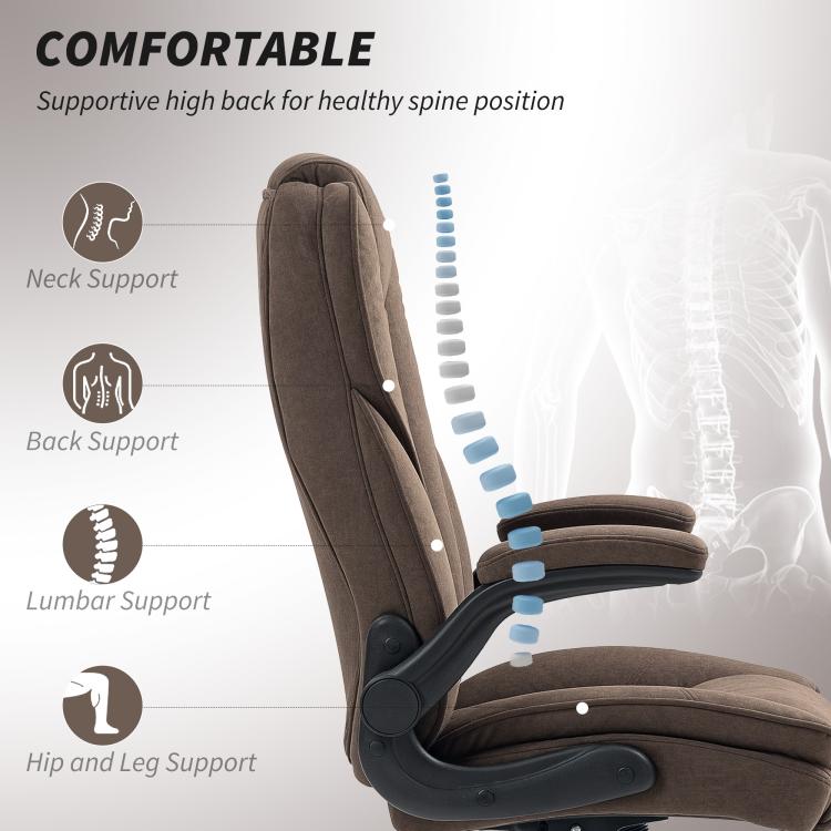 Dark brown high-back executive office chair with supportive lumbar and neck support