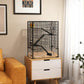 4-tier hamster cage with ramps and wheel, dark wire enclosure with deep glass base